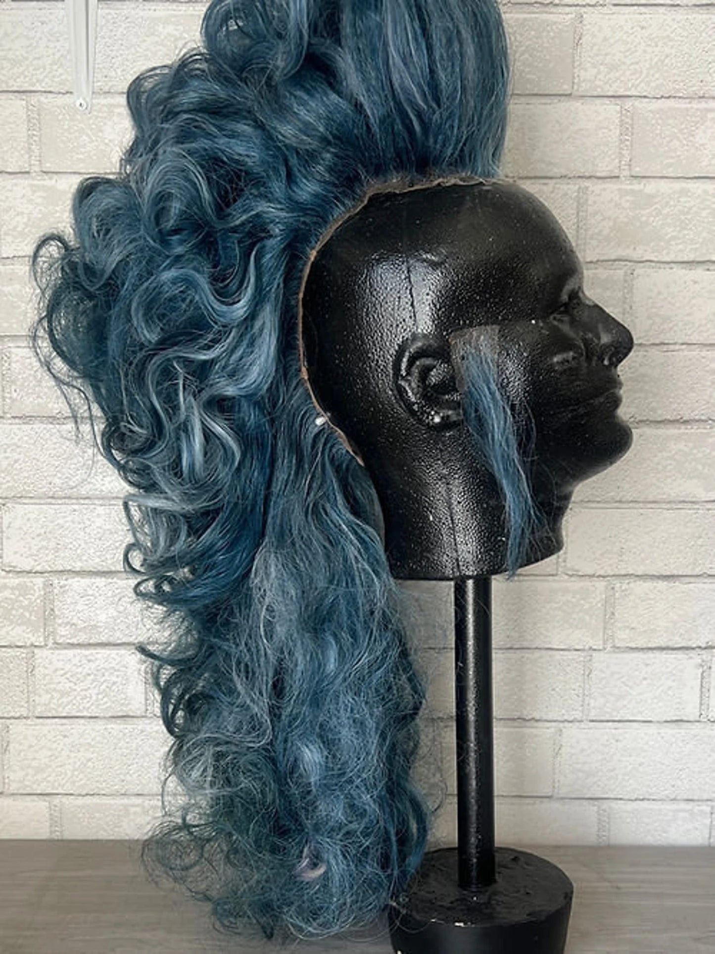 Blue Mohawk with sideburns Human Hair