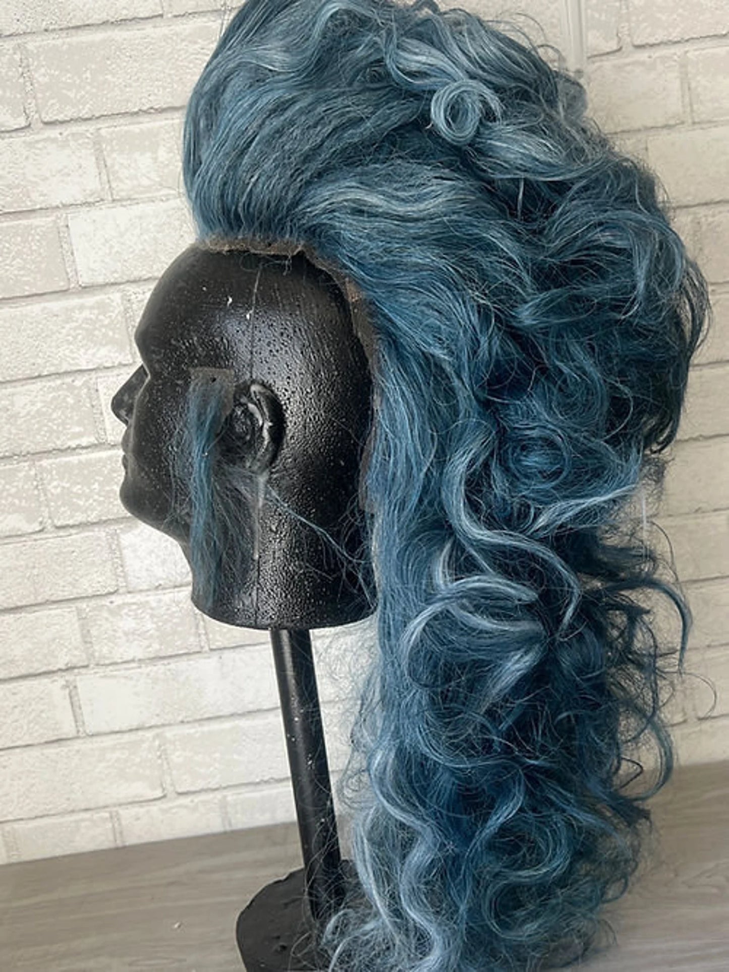 Blue Mohawk with sideburns Human Hair