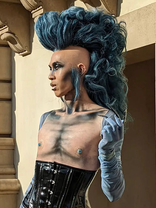 Blue Mohawk with sideburns Human Hair