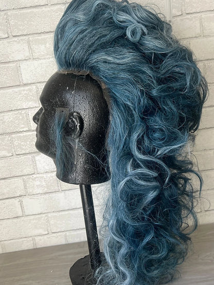 Blue Mohawk with sideburns Human Hair